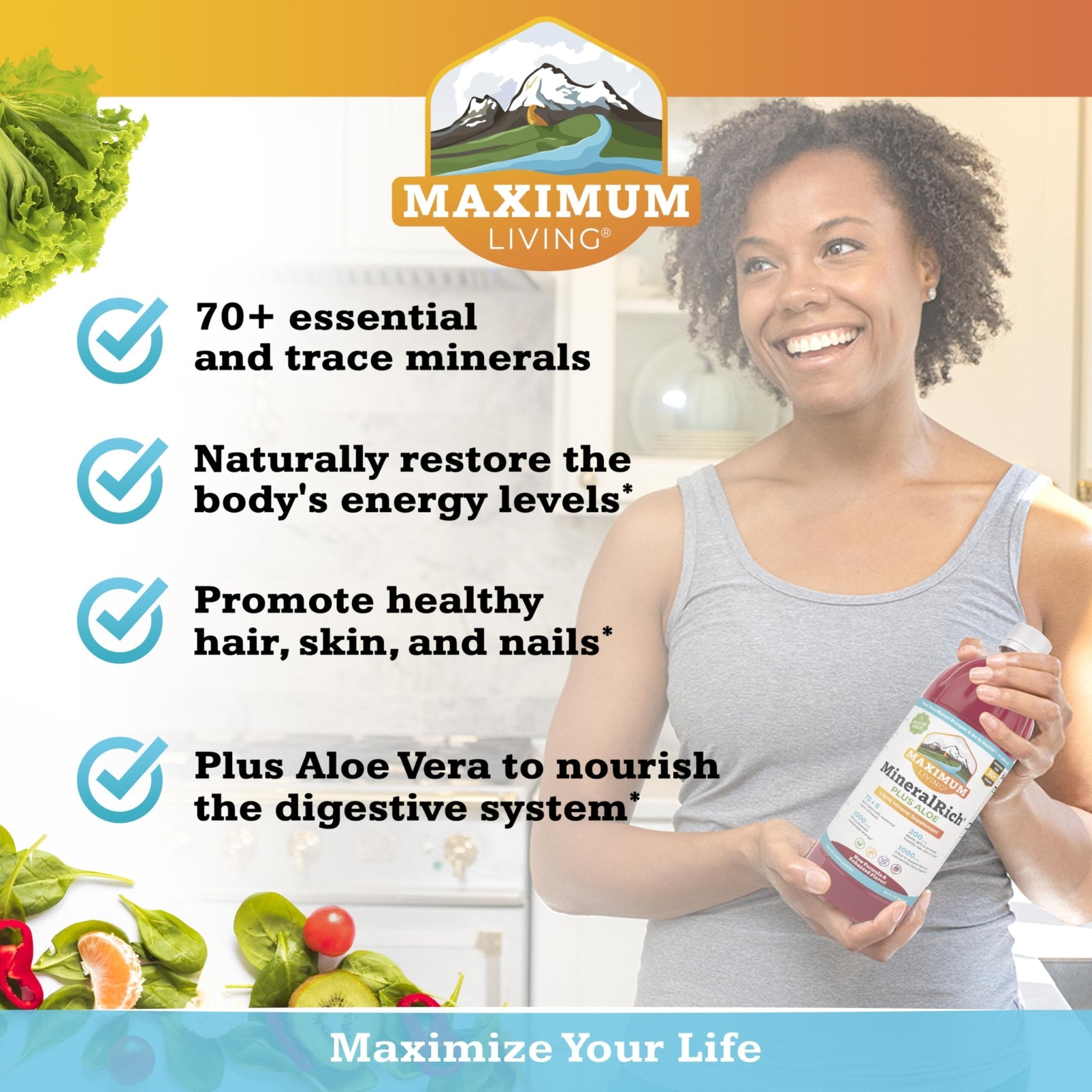 Maximum Living MineralRich Minerals Supplement with Aloe - Liquid Blend of Vitamins and Trace Minerals - 32 oz - TrustMedUSA