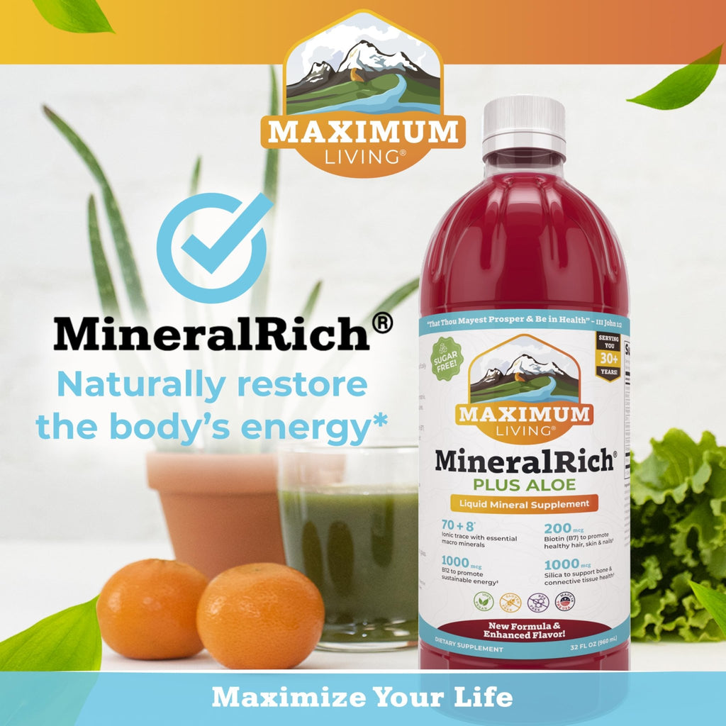 Maximum Living MineralRich Minerals Supplement with Aloe - Liquid Blend of Vitamins and Trace Minerals - 32 oz - TrustMedUSA