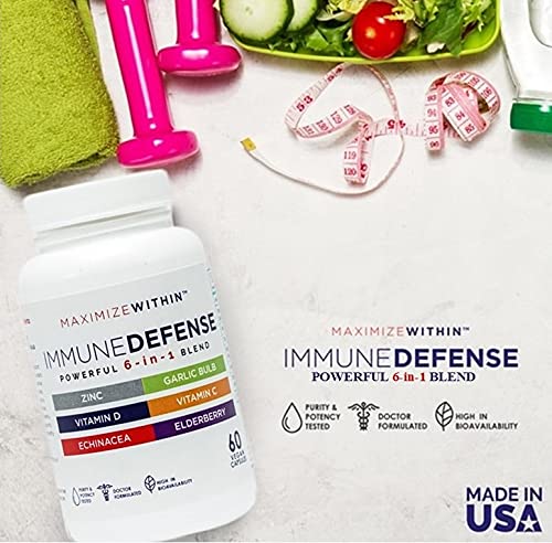 Maximum Slim Powerful 6-in-1 Immune Support Supplement with Zinc, Vitamin C, Elderberry, Vitamin D, Echinacea, & Garlic, 60 Count - TrustMedUSA