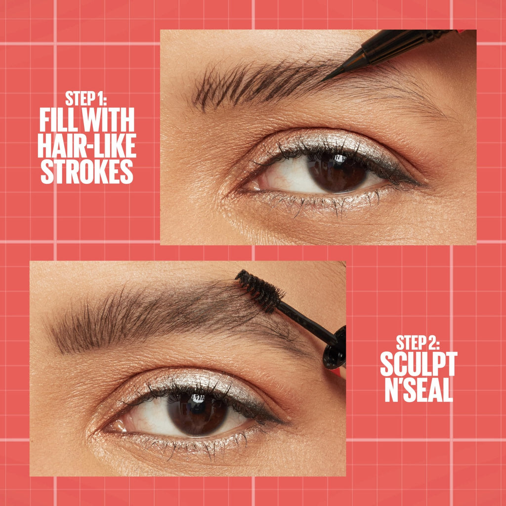 Maybelline Build-A-Brow 2-in-1 Brow Pen and Sealing Eyebrow Gel, Eyebrow Makeup for Real-Looking, Fuller Brows, Black Brown, 1 Count - TrustMedUSA