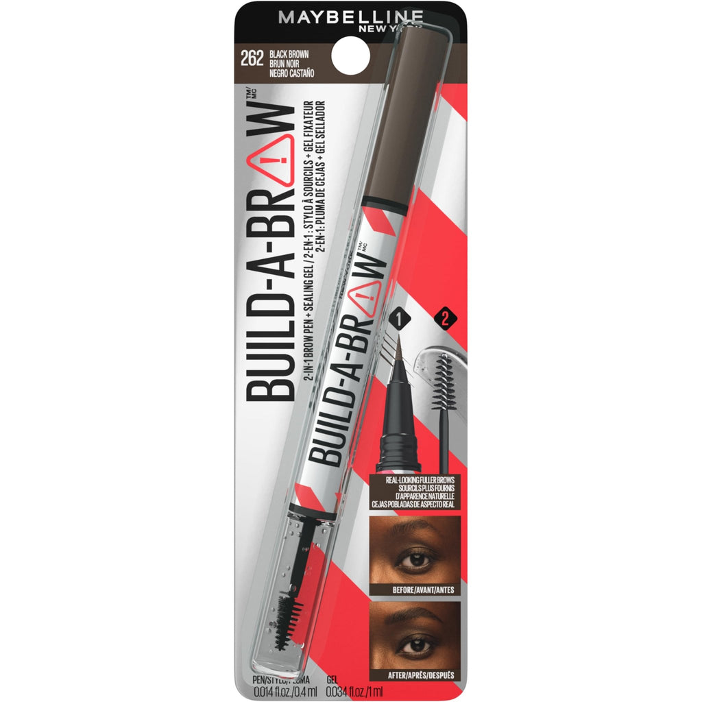 Maybelline Build-A-Brow 2-in-1 Brow Pen and Sealing Eyebrow Gel, Eyebrow Makeup for Real-Looking, Fuller Brows, Black Brown, 1 Count - TrustMedUSA