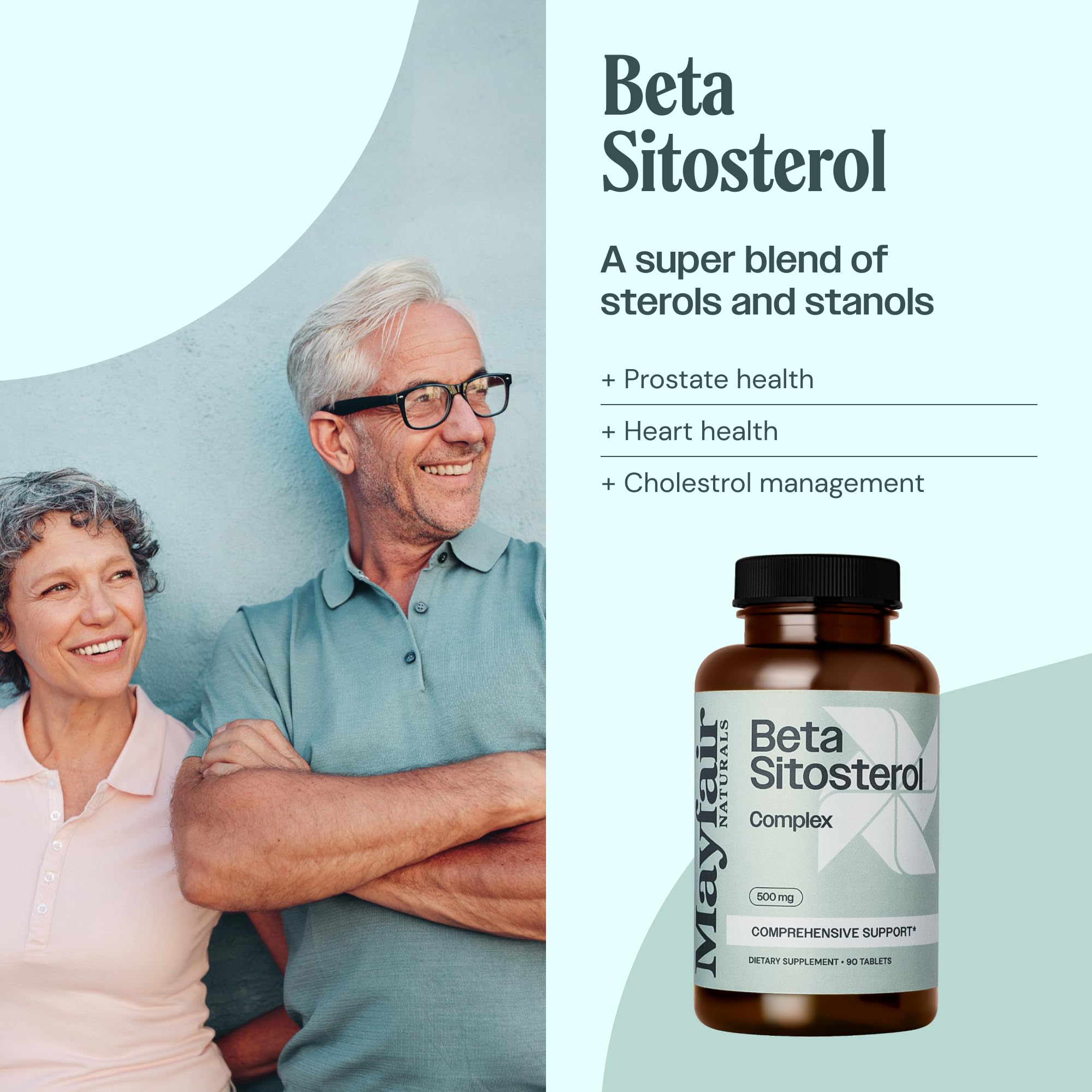 Mayfair Naturals Beta Sitosterol Complex (2 Pack), 500mg, Plant Sourced, 90 Tablets Each (180 Total), Comprehensive Support Supplement - TrustMedUSA