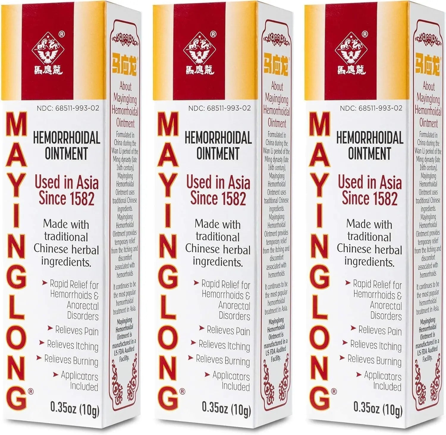 Mayinglong Musk Hemorrhoids Ointment (3 x 10g Tubes), 30g - Maximum Strength Formula for Hemorrhoidal Fast Relief, Soothes Itching, Burning & Discomfort - Fast-Acting Treatment to Shrink Swelling - TrustMedUSA