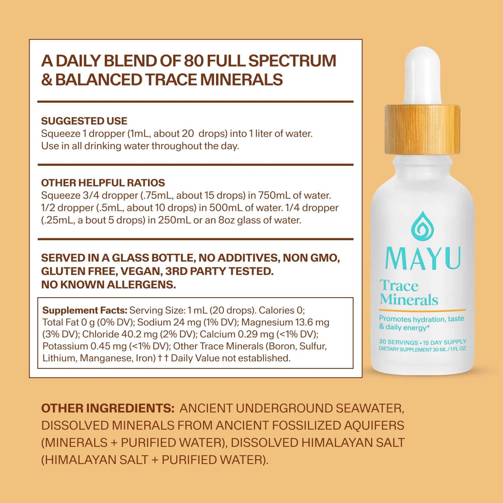 MAYU Trace Mineral Drops - 1 Bottle - 80+ Full-Spectrum Ionic Minerals for Water - Great-Tasting Mineral Supplement for Hydration - Magnesium, Potassium & Zinc - No Additives - 30 Servings - TrustMedUSA