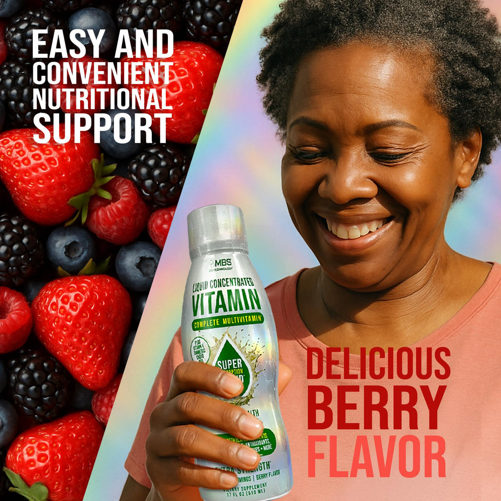 MBS Biotechnology Liquid Multivitamin for Adults – Complete High-Absorption Daily Vitamin with Superfoods, CoQ10, B-Complex, Turmeric & PQQ – Immune & Energy Support – Berry Flavor, 17 oz - TrustMedUSA