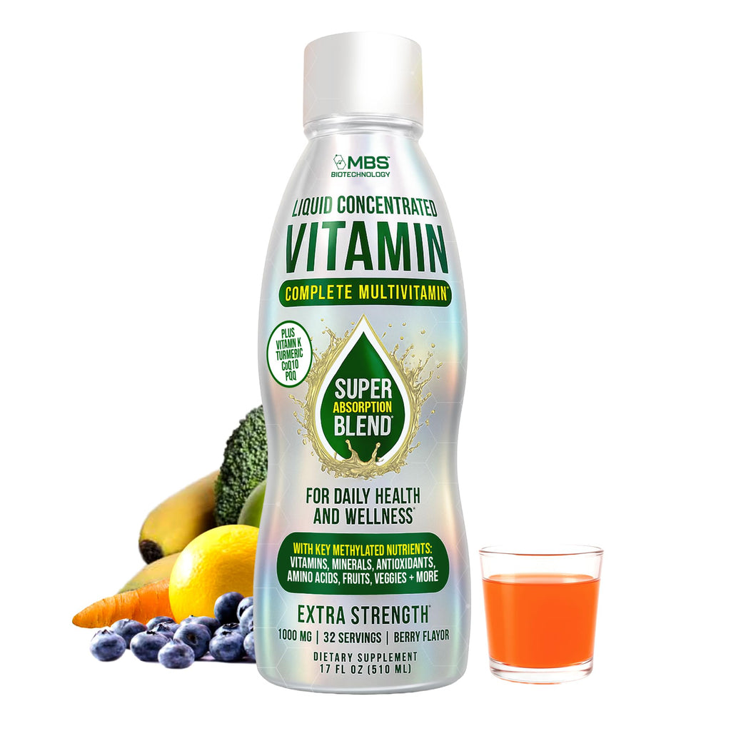 MBS Biotechnology Liquid Multivitamin for Adults – Complete High-Absorption Daily Vitamin with Superfoods, CoQ10, B-Complex, Turmeric & PQQ – Immune & Energy Support – Berry Flavor, 17 oz - TrustMedUSA
