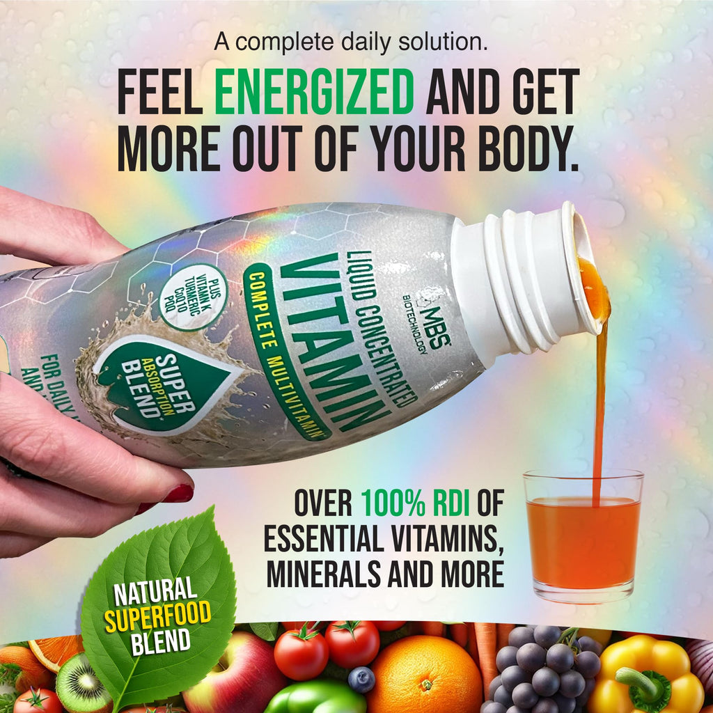MBS Biotechnology Liquid Multivitamin for Adults – Complete High-Absorption Daily Vitamin with Superfoods, CoQ10, B-Complex, Turmeric & PQQ – Immune & Energy Support – Berry Flavor, 17 oz - TrustMedUSA