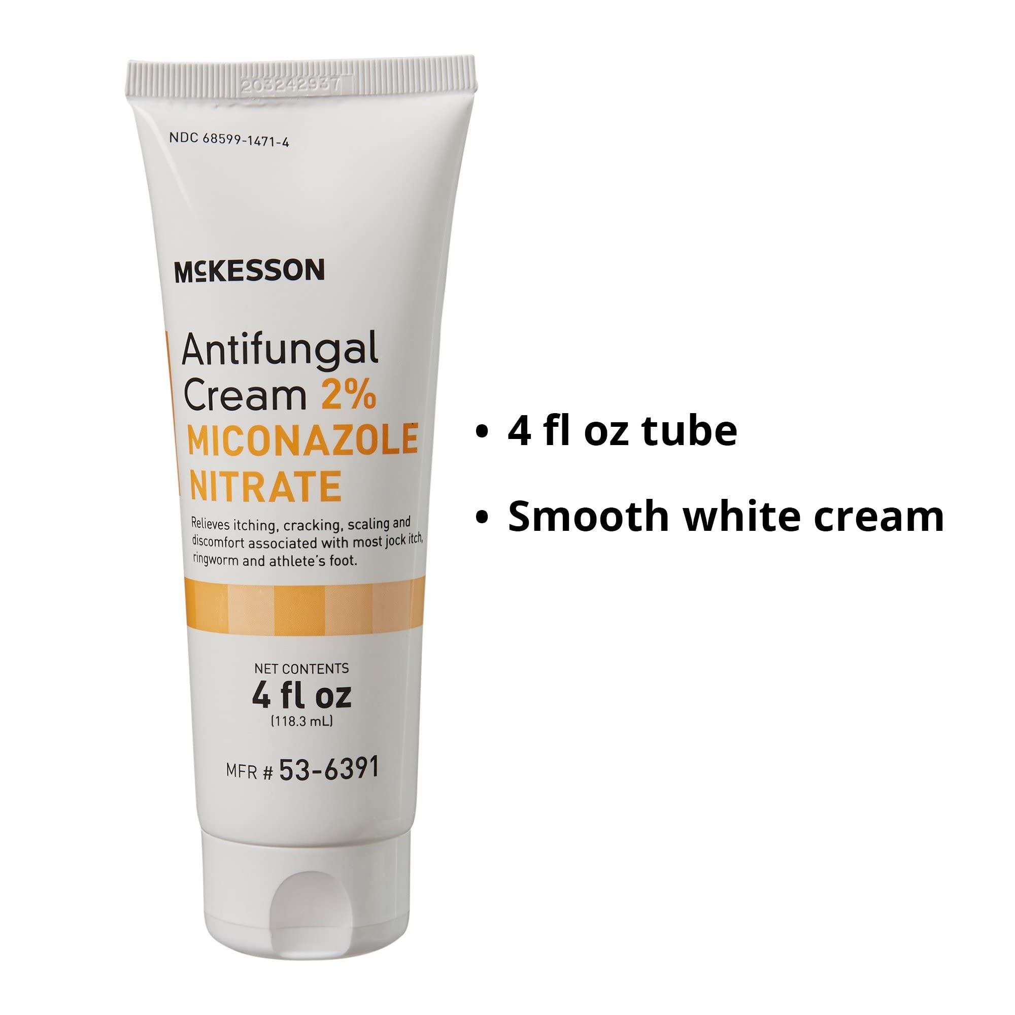 McKesson Antifungal Cream, 2% Miconazole Nitrate - Relieves Itching, Burning, Cracking from Jock Itch, Ringworm and Athlete Foot - 4 oz., 1 Count - Maple Wellness Supplements