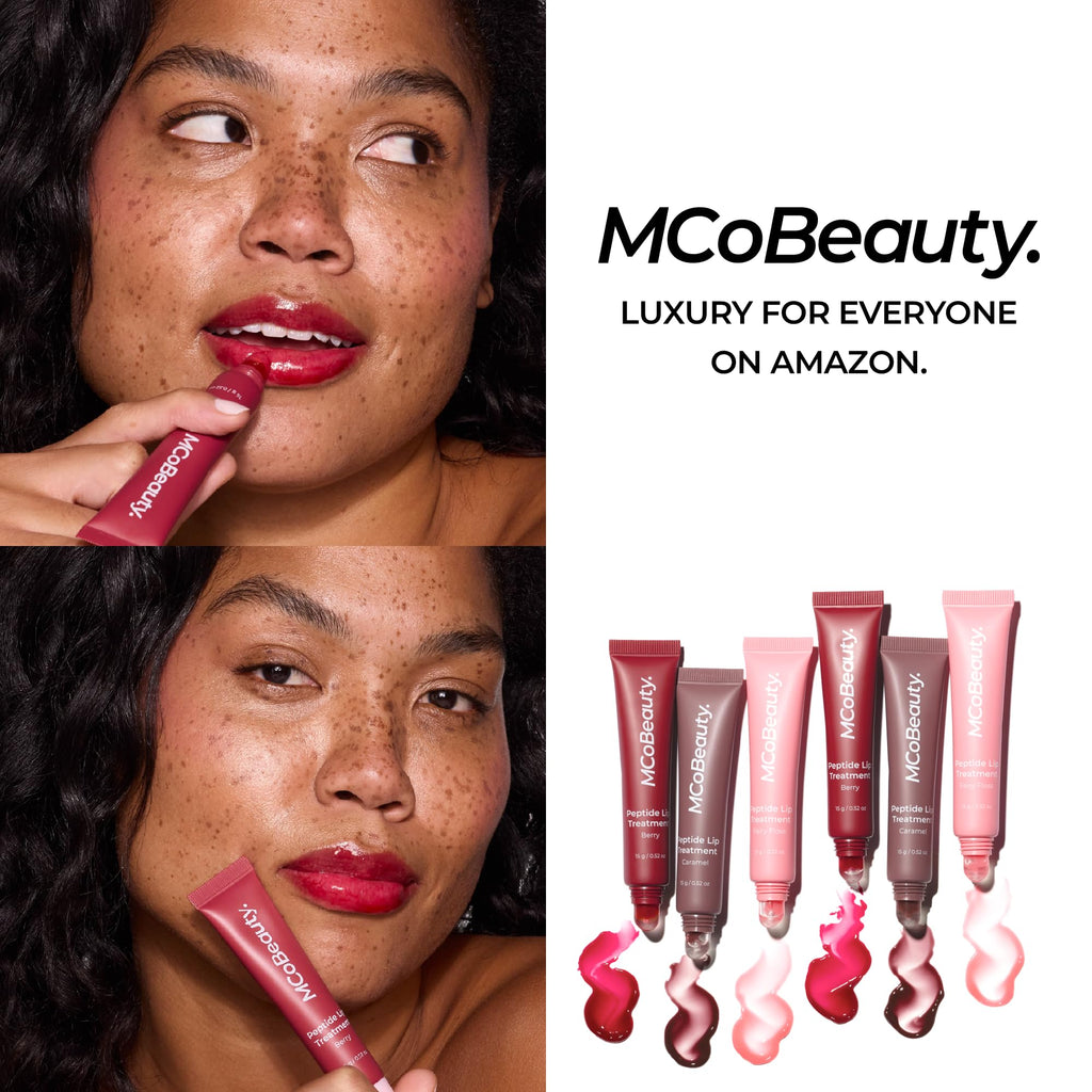MCoBeauty Peptide Lip Treatment Caramel - Nude Brown Tinted Lip Balm Plumper Gloss for Women - Hydrating Lip Oil with Shea Butter, Peptides for Soft Plump Lips - Vegan Cruelty Free Lip Care - TrustMedUSA