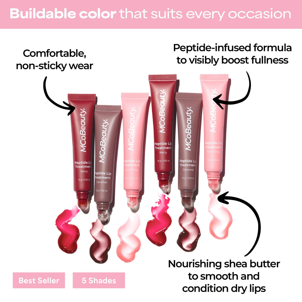 MCoBeauty Peptide Lip Treatment Caramel - Nude Brown Tinted Lip Balm Plumper Gloss for Women - Hydrating Lip Oil with Shea Butter, Peptides for Soft Plump Lips - Vegan Cruelty Free Lip Care - TrustMedUSA