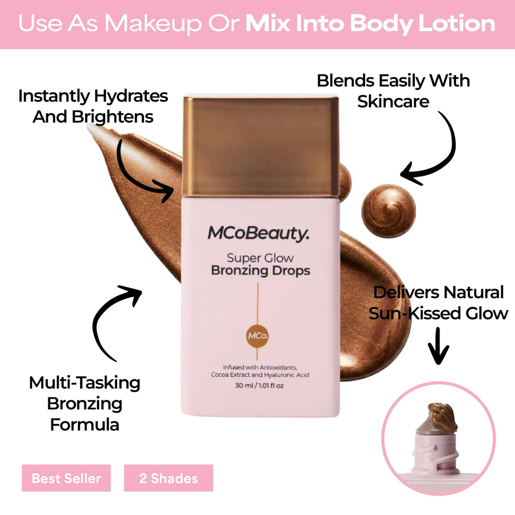 MCoBeauty - Super Glow Bronzing Drops - Effortless Face Tan with Shimmer Formula - Face Care, Bronze Drops - Contains Hyaluronic Acid, White Tea Extract, Cocoa Extract and More - TrustMedUSA