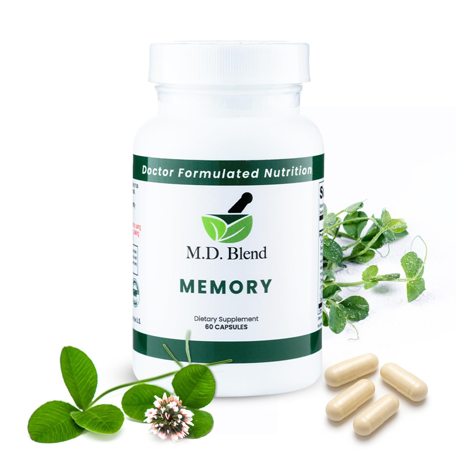 M.D. Blend Brain Support for Memory and Focus - Brain Supplement for Memory & Neural Function - Premium L-Tyrosine, Phosphatidylserine, Bacopa Monnieri Focus Supplement, 30 Capsules (Pack of 1) - TrustMedUSA