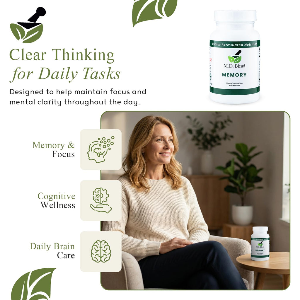 M.D. Blend Brain Support for Memory and Focus - Brain Supplement for Memory & Neural Function - Premium L-Tyrosine, Phosphatidylserine, Bacopa Monnieri Focus Supplement, 30 Capsules (Pack of 1) - TrustMedUSA