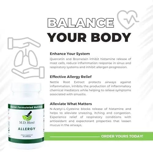 M.D. Blend Nature’s Biotic & Allergy Expert Bundle for Immune Support, Seasonal Allergy Relief, Respiratory Wellness, Quercetin and Bromelain, NAC Nettle Root Vitamins & Minerals Plant-Based Capsules - TrustMedUSA