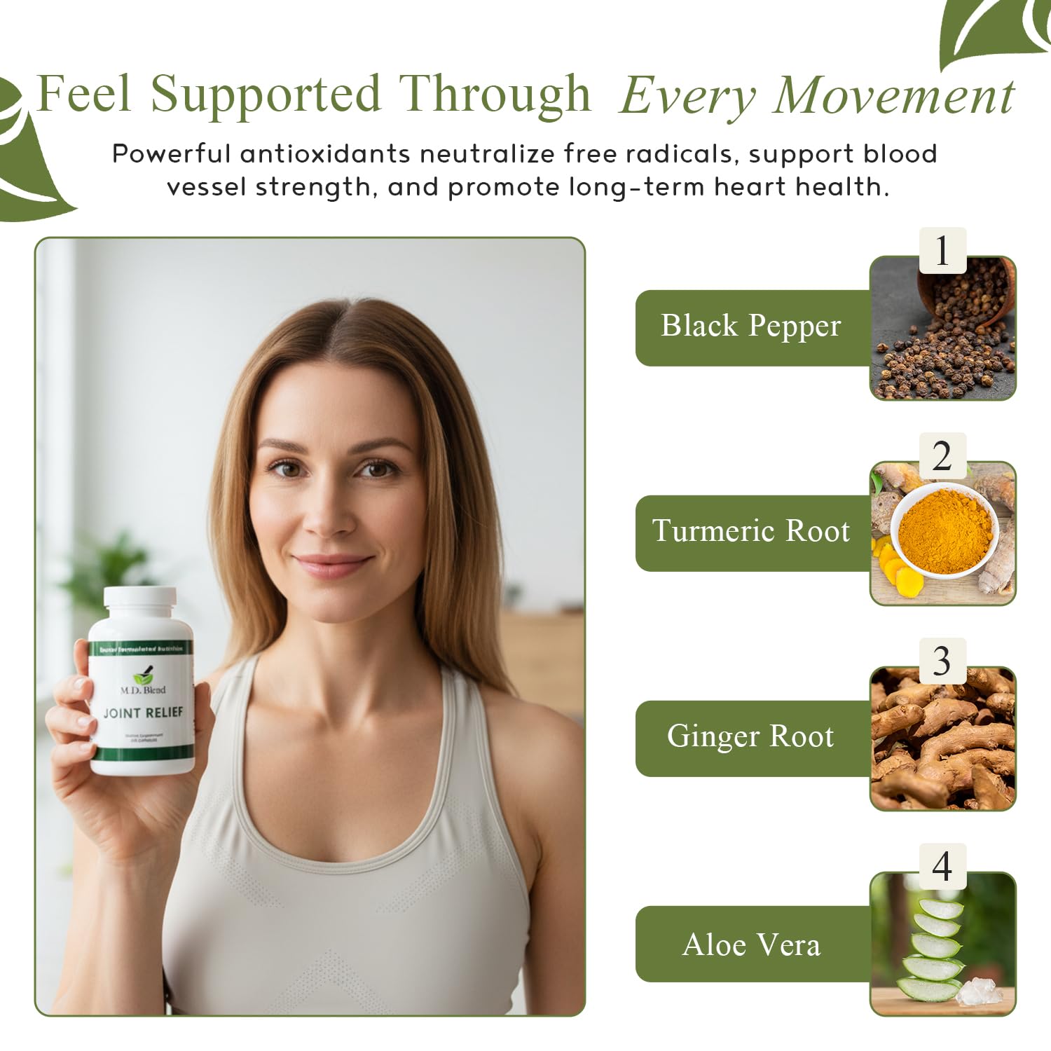 M.D. Blend Wellness Bundle with joint health supplement (120 capsules) & lightweight face hydrating hyaluronic acid serum (30 ml) featuring an airless pump, daily wellness skincare + joint support duo - TrustMedUSA