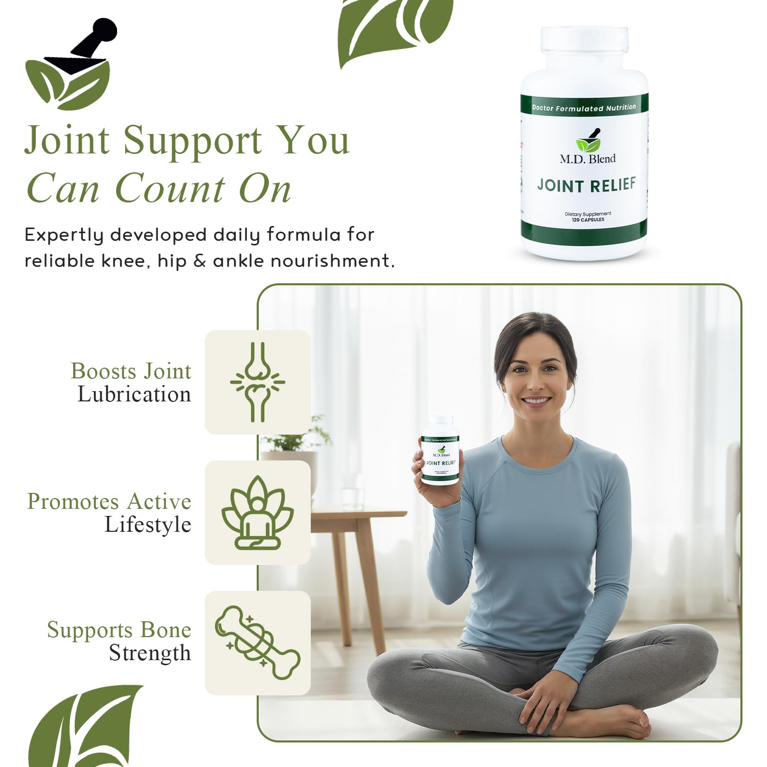 M.D. Joint - Experts Formulated Supplement - Joint Supplements for Women & Men, Knees, HIPS, Ankles, Collagen, Hydrolyzed, Glucosamine Chondroitin MSM, BioPerine, Turmeric - 120 Capsules (Pack of 1) - TrustMedUSA