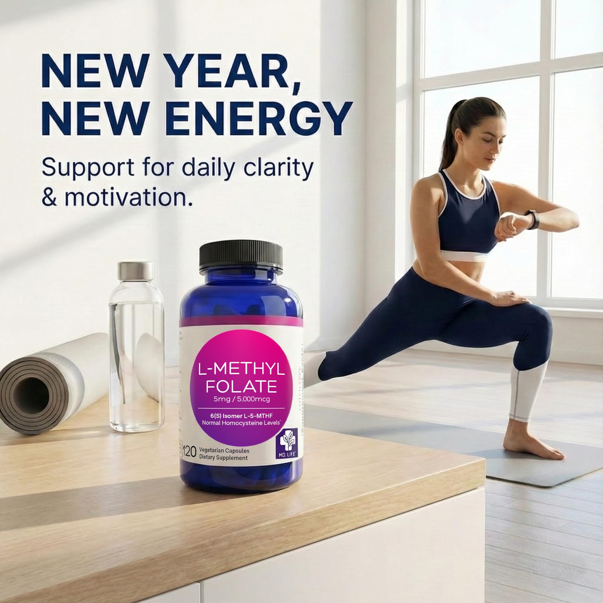 MD Life L-Methylfolate 5 mg Supplement - Professional-Grade Active L Methylfolate Supplement - 120 Capsules - L-Methylfolate 5mg - Maximum Potency MTHFR W/Essential Amino Acids - TrustMedUSA