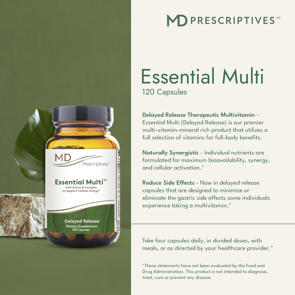 MD Prescriptives - Essential Multi (Delayed Release) - Multivitamin Mineral Complex Supplement for Enhanced Hormone Support - 120 Capsules - TrustMedUSA