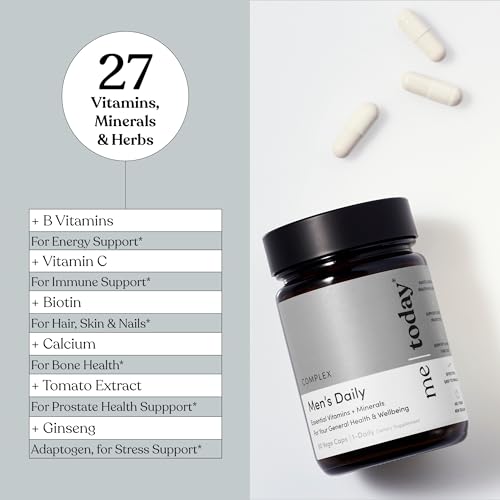 me today Multivitamin for Men, Mineral Supplements with 27 Vitamins, Minerals and Herbs, Including D, C, A, B, Biotin and Zinc, Vegetarian | General Health Supplements | 60 Capsules - TrustMedUSA