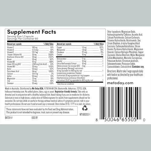 me today Multivitamin for Men, Mineral Supplements with 27 Vitamins, Minerals and Herbs, Including D, C, A, B, Biotin and Zinc, Vegetarian | General Health Supplements | 60 Capsules - TrustMedUSA