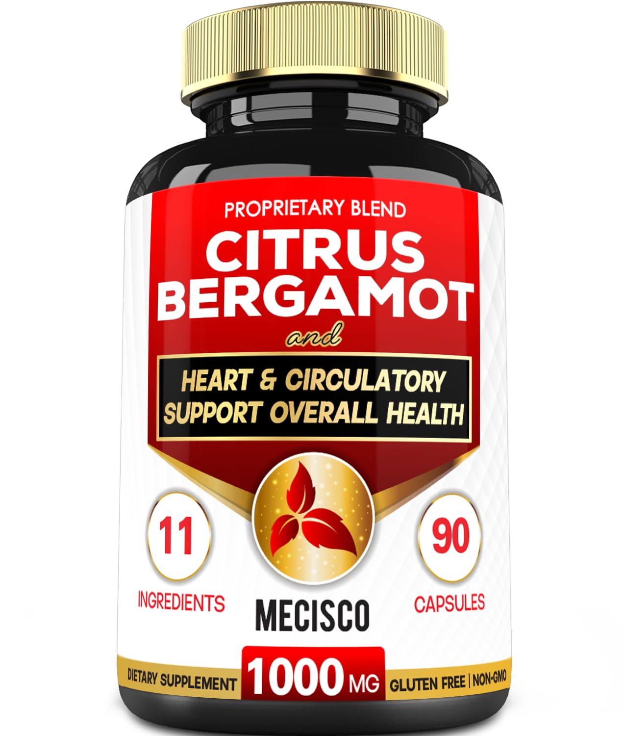 Mecisco 11 in 1 Citrus Bergamot Supplement 1000mg with Black Chokeberry, Berberine HCl & More - 90 Capsules - Supports Heart Health, Immune System, Energy Production - TrustMedUSA