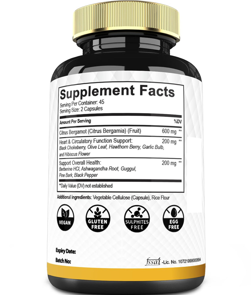 Mecisco 11 in 1 Citrus Bergamot Supplement 1000mg with Black Chokeberry, Berberine HCl & More - 90 Capsules - Supports Heart Health, Immune System, Energy Production - TrustMedUSA