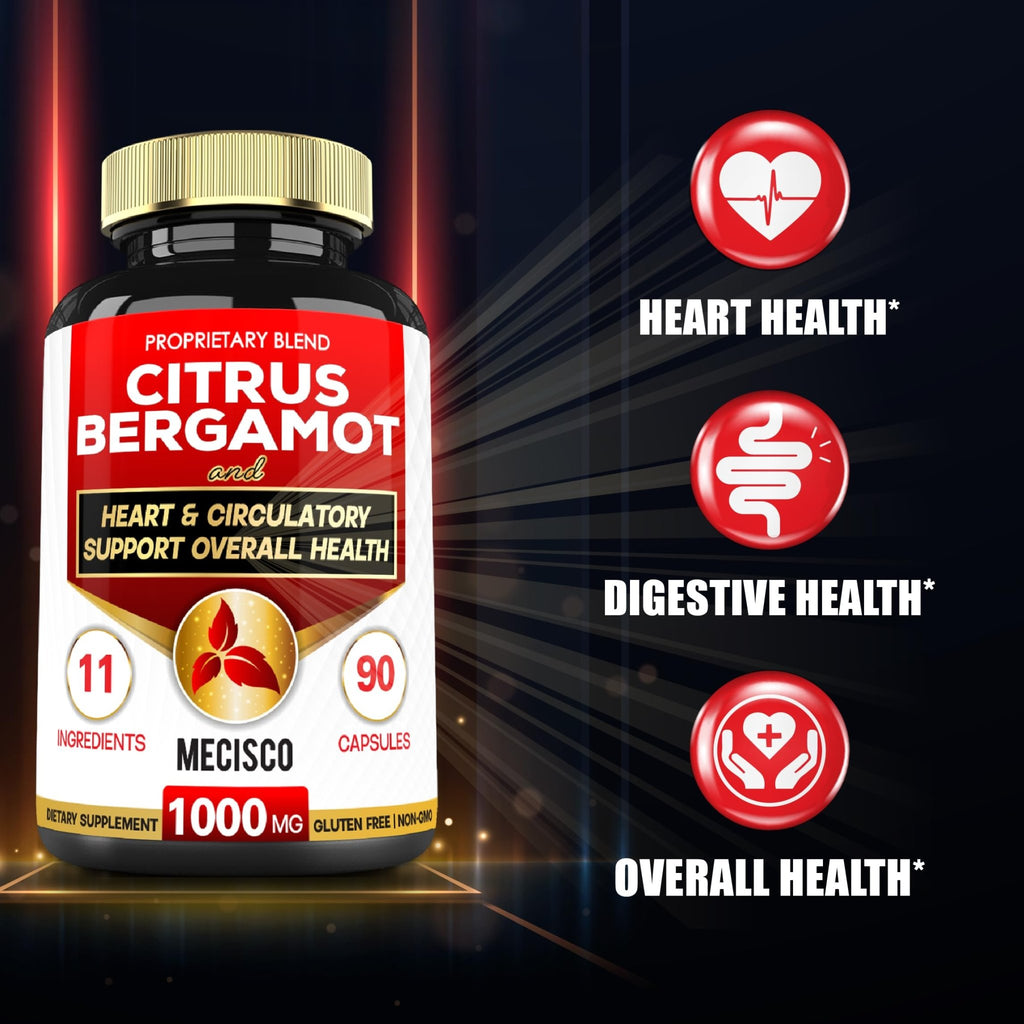 Mecisco 11 in 1 Citrus Bergamot Supplement 1000mg with Black Chokeberry, Berberine HCl & More - 90 Capsules - Supports Heart Health, Immune System, Energy Production - TrustMedUSA