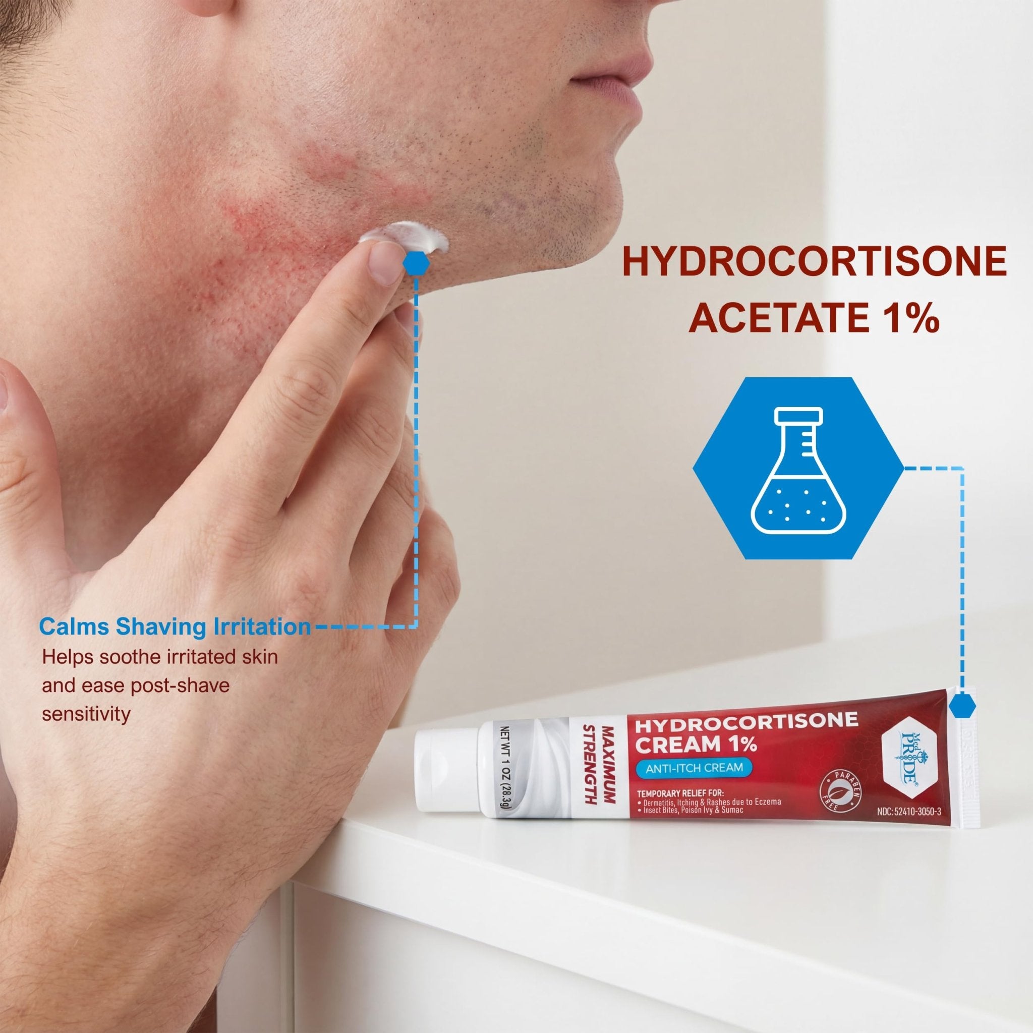 MED Pride Hydro Cortisone (Hydrocortisone) Cream 1% OTC Bulk Pack of 4 X 1 Oz Anti-Itch Ointment for Rash, Eczema, Bug Bites - Maple Wellness Supplements