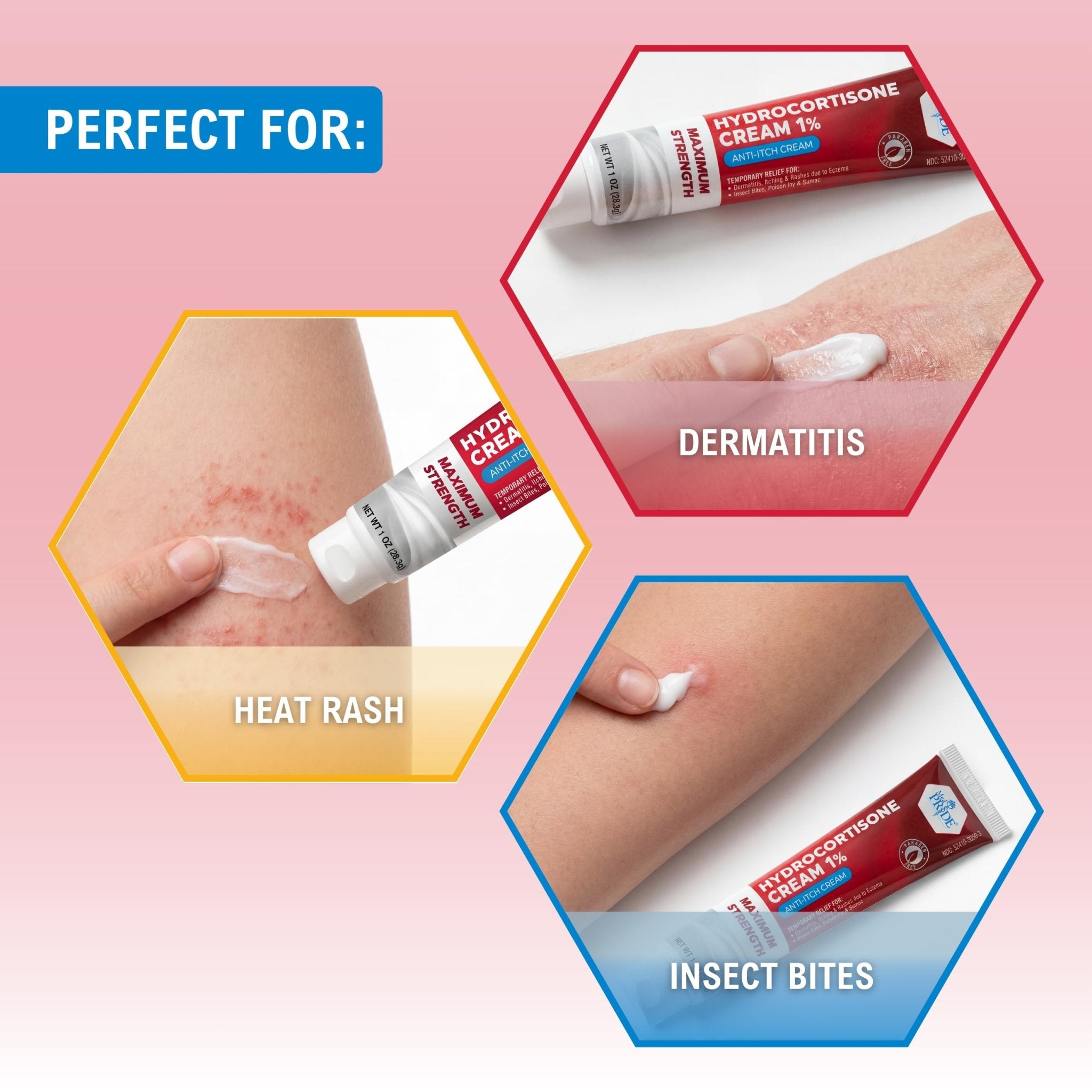 MED Pride Hydro Cortisone (Hydrocortisone) Cream 1% OTC Bulk Pack of 4 X 1 Oz Anti-Itch Ointment for Rash, Eczema, Bug Bites - Maple Wellness Supplements