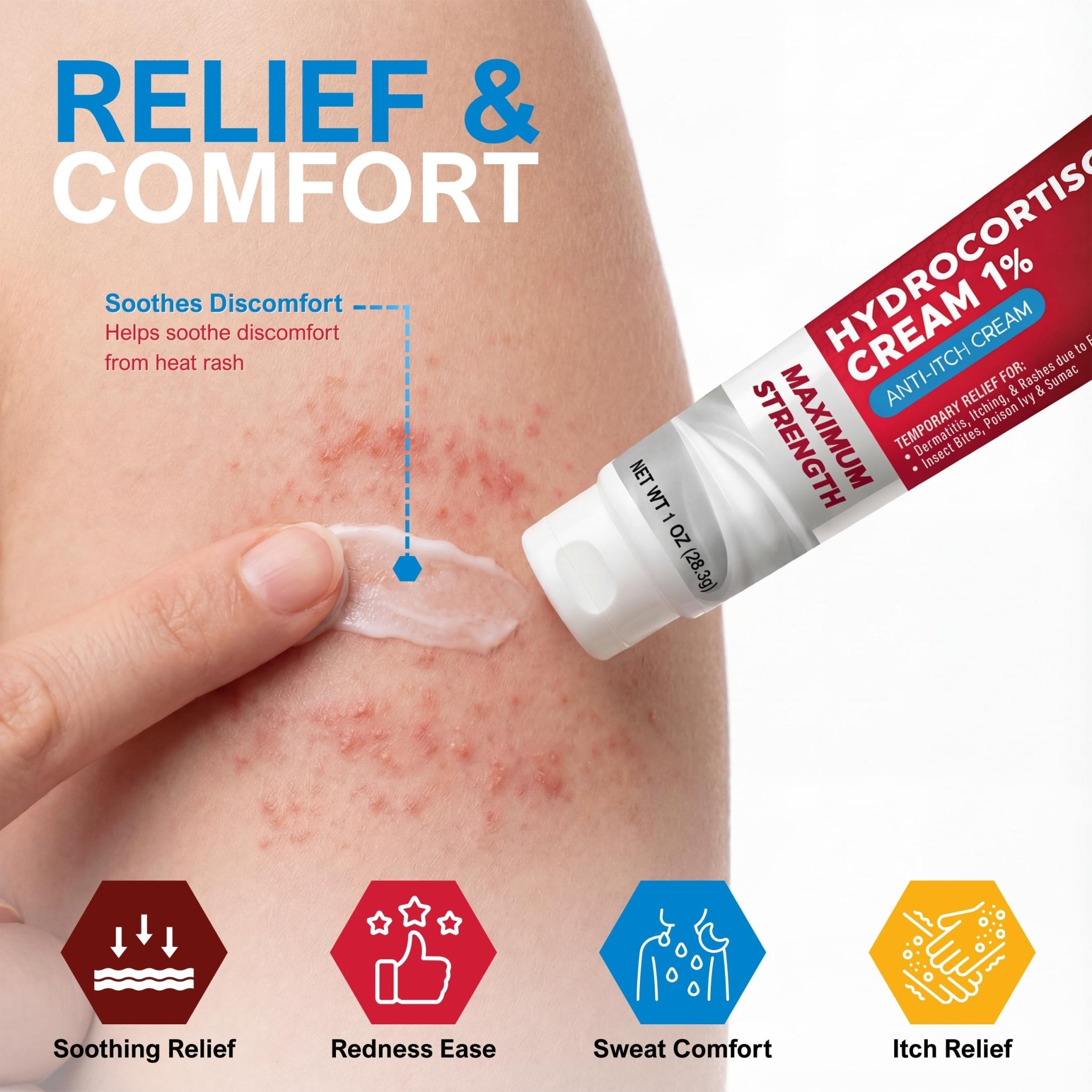 MED Pride Hydro Cortisone (Hydrocortisone) Cream 1% OTC Bulk Pack of 4 X 1 Oz Anti-Itch Ointment for Rash, Eczema, Bug Bites - Maple Wellness Supplements