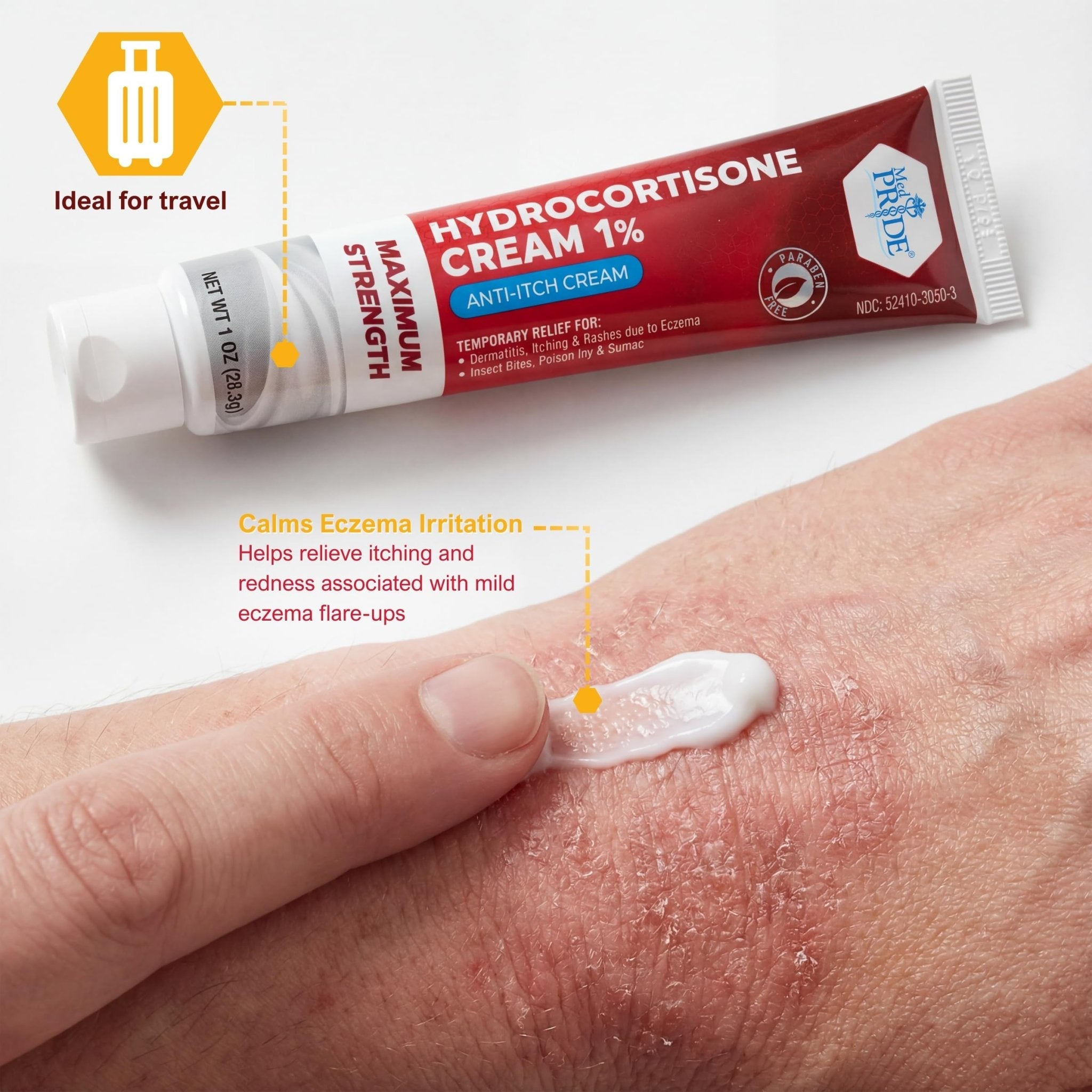 MED Pride Hydro Cortisone (Hydrocortisone) Cream 1% OTC Bulk Pack of 4 X 1 Oz Anti-Itch Ointment for Rash, Eczema, Bug Bites - Maple Wellness Supplements