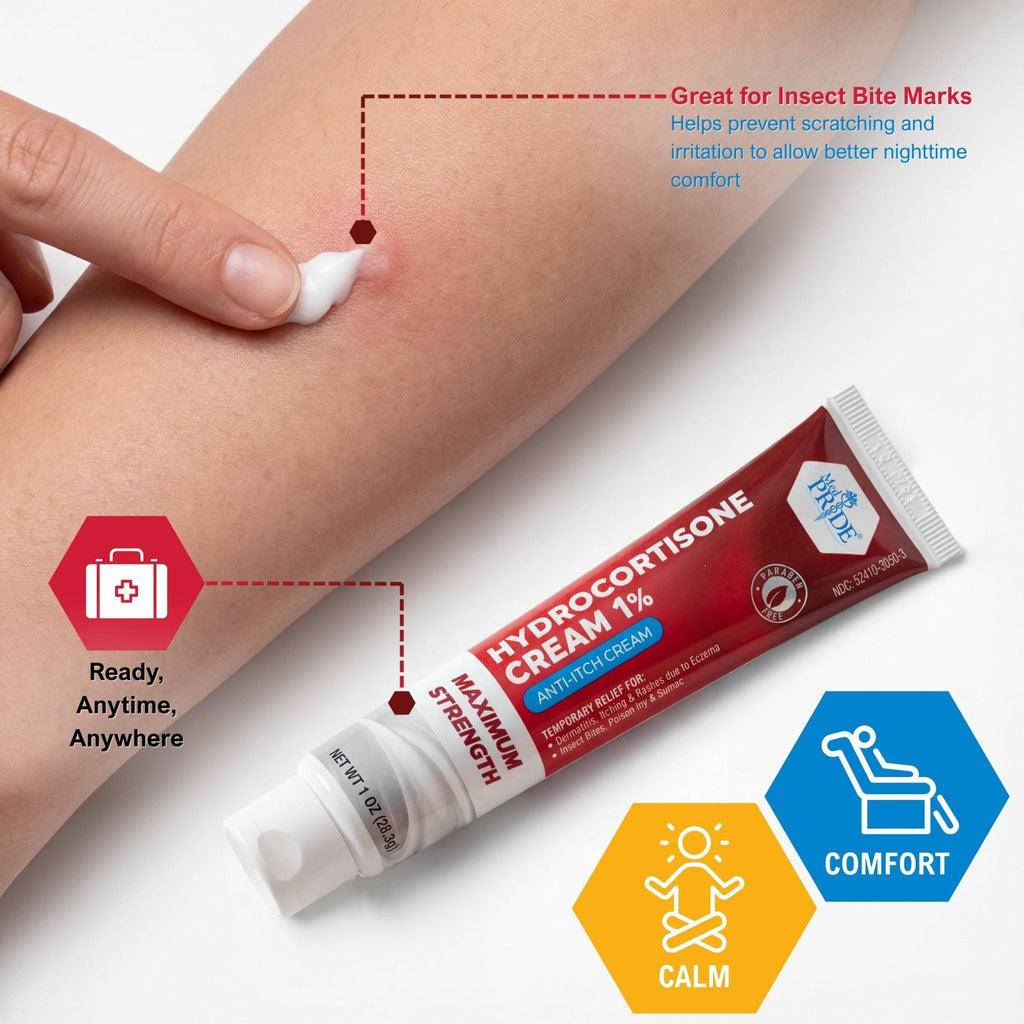MED Pride Hydro Cortisone (Hydrocortisone) Cream 1% OTC Bulk Pack of 4 X 1 Oz Anti-Itch Ointment for Rash, Eczema, Bug Bites - Maple Wellness Supplements