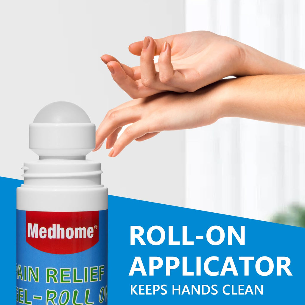 Medhome Pain Relief Roll On, Travel Size Pain Reliever, for Knee, Neck, Hip, Joint, Shoulder, Arthritis Pain Reliever, Fast Acting & Long Lasting Formula, Roll On Menthol Gel 2.5 oz (Pack of 1) - TrustMedUSA