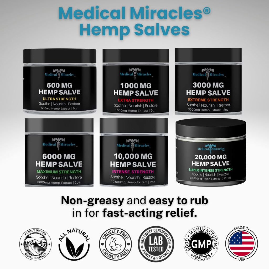 Medical Miracles Hemp 500 Mg Ultra Strength Healing Salve Ideal for Hips, Joints, Neck, Back, Elbows, Fingers, Hands, and Knees - TrustMedUSA