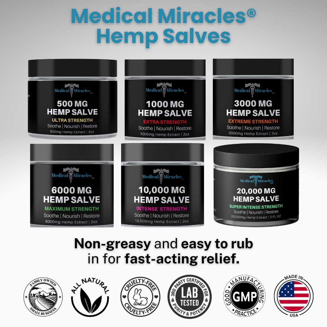 Medical Miracles Hemp 500 Mg Ultra Strength Healing Salve Ideal for Hips, Joints, Neck, Back, Elbows, Fingers, Hands, and Knees - TrustMedUSA