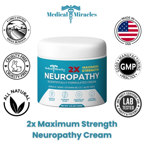 Medical Miracles Neuropathy Cream 2X Strength | Nerve Therapy Max Potency Relief for Feet, Hands, Legs, Toes - Arnica, Vitamin B6, Aloe Vera, MSM - Crafted for Exceptional Relief 4oz - TrustMedUSA