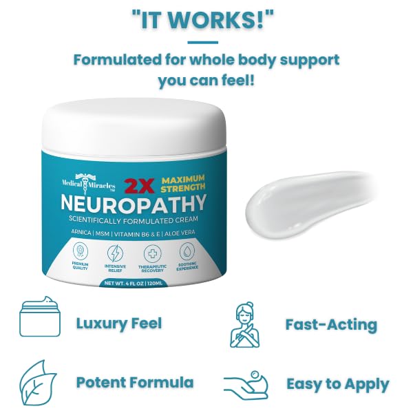 Medical Miracles Neuropathy Cream 2X Strength | Nerve Therapy Max Potency Relief for Feet, Hands, Legs, Toes - Arnica, Vitamin B6, Aloe Vera, MSM - Crafted for Exceptional Relief 4oz - TrustMedUSA