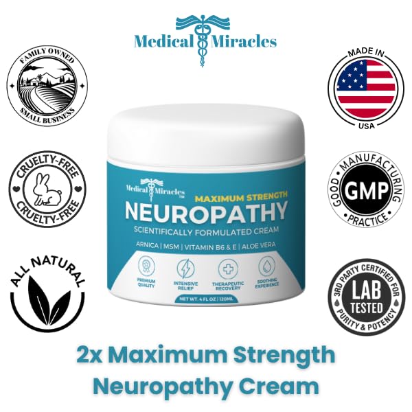 Medical Miracles Neuropathy Cream | Nerve Therapy Max-Potency Relief Cream for Feet, Hands, Legs, and Toes - Enriched with Arnica, Vitamin B6, Aloe Vera, MSM - Crafted for Exceptional Relief 4oz - TrustMedUSA