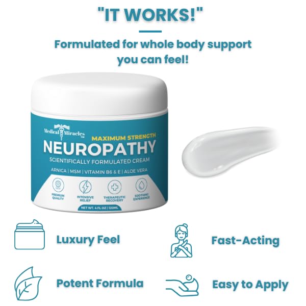 Medical Miracles Neuropathy Cream | Nerve Therapy Max-Potency Relief Cream for Feet, Hands, Legs, and Toes - Enriched with Arnica, Vitamin B6, Aloe Vera, MSM - Crafted for Exceptional Relief 4oz - TrustMedUSA