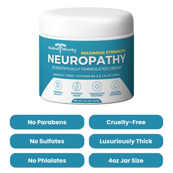 Medical Miracles Neuropathy Cream | Nerve Therapy Max-Potency Relief Cream for Feet, Hands, Legs, and Toes - Enriched with Arnica, Vitamin B6, Aloe Vera, MSM - Crafted for Exceptional Relief 4oz - TrustMedUSA
