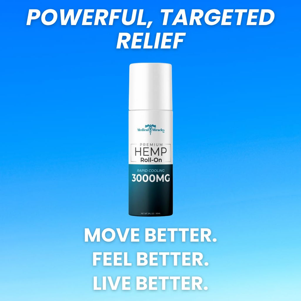 Medical Miracles New Hemp Oil Roll On - Ideal for Muscles, Hips, Joints, Neck, Back, Elbows, Fingers, Hands, and Knees (3000mg Roll-On) - TrustMedUSA