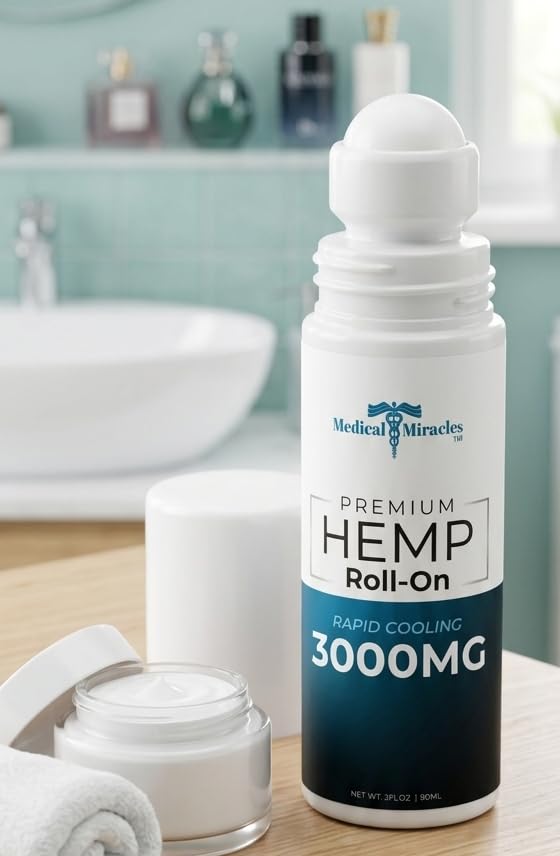 Medical Miracles New Hemp Oil Roll On - Ideal for Muscles, Hips, Joints, Neck, Back, Elbows, Fingers, Hands, and Knees (3000mg Roll-On) - TrustMedUSA