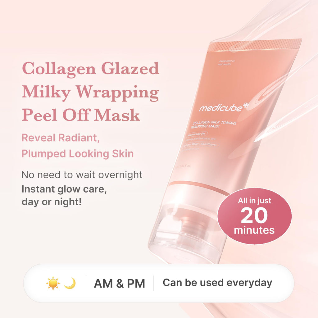 medicube Milky Collagen Double Glow Lock Duo: Collagen Glazed Milky Wrapping Mask and Booster Serum | 130DaCollagen, Niacinamide, Glutathione for Plumped, Radiant Glass Skin - TrustMedUSA
