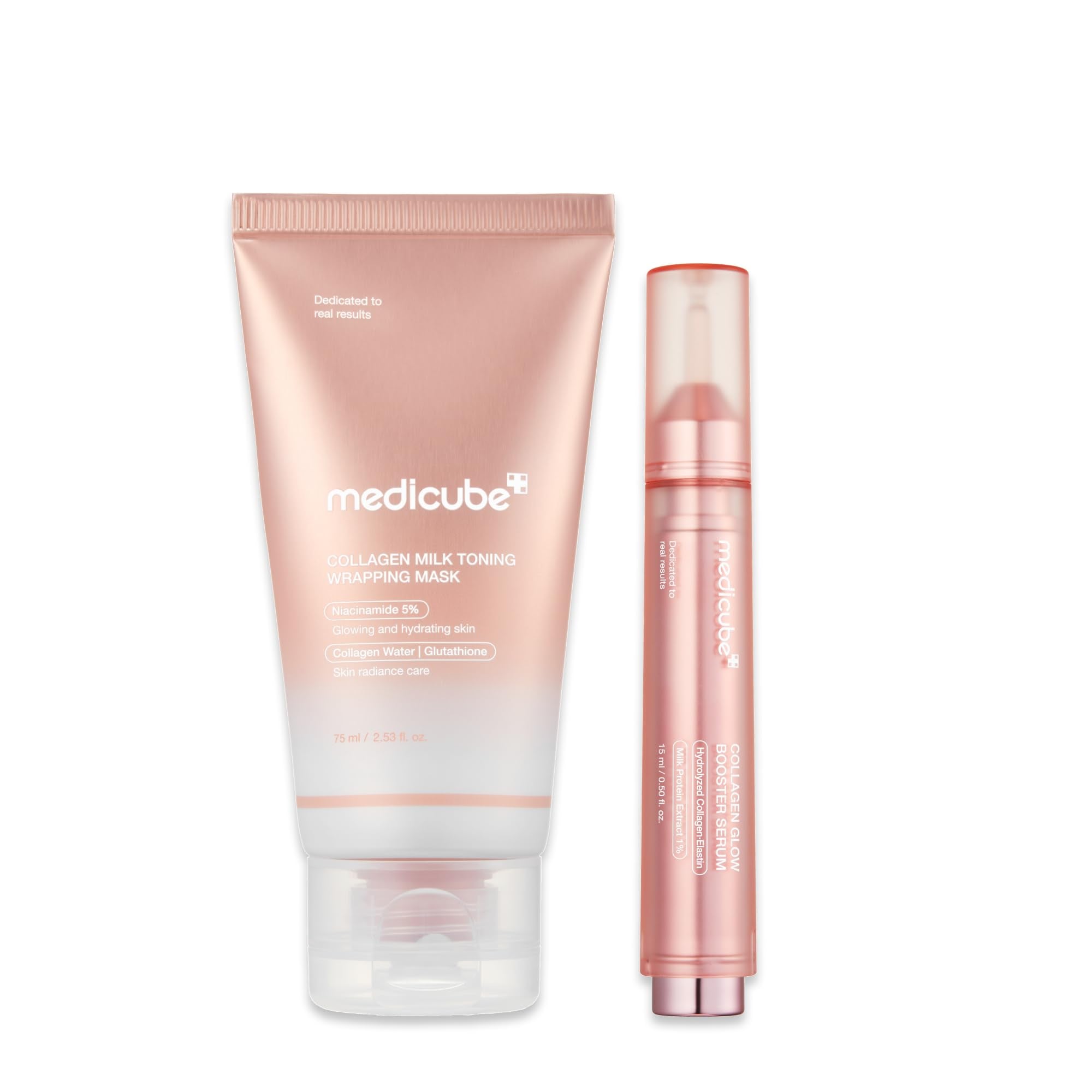 medicube Milky Collagen Double Glow Lock Duo: Collagen Glazed Milky Wrapping Mask and Booster Serum | 130DaCollagen, Niacinamide, Glutathione for Plumped, Radiant Glass Skin - TrustMedUSA