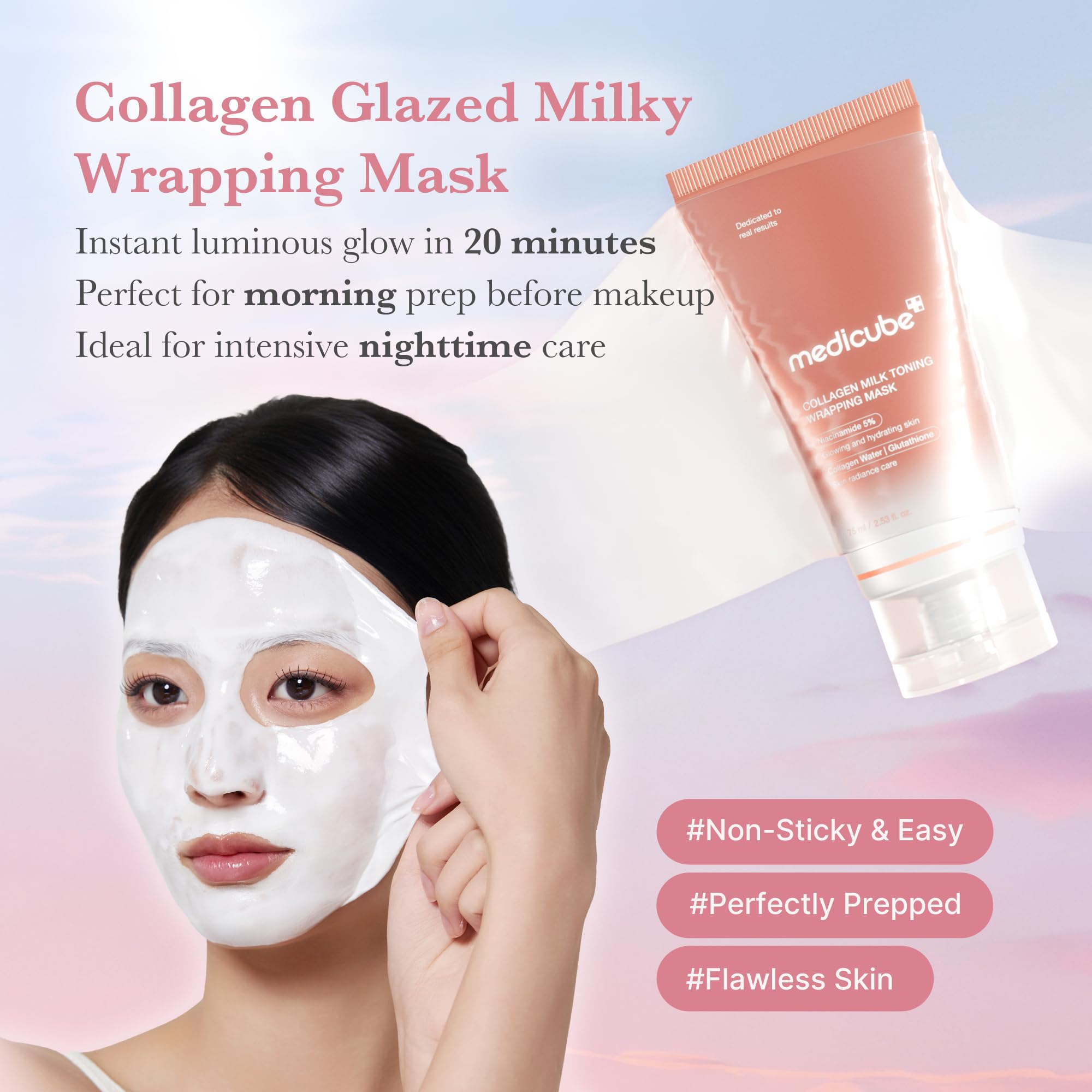 medicube Milky Collagen Double Glow Lock Duo: Collagen Glazed Milky Wrapping Mask and Booster Serum | 130DaCollagen, Niacinamide, Glutathione for Plumped, Radiant Glass Skin - TrustMedUSA