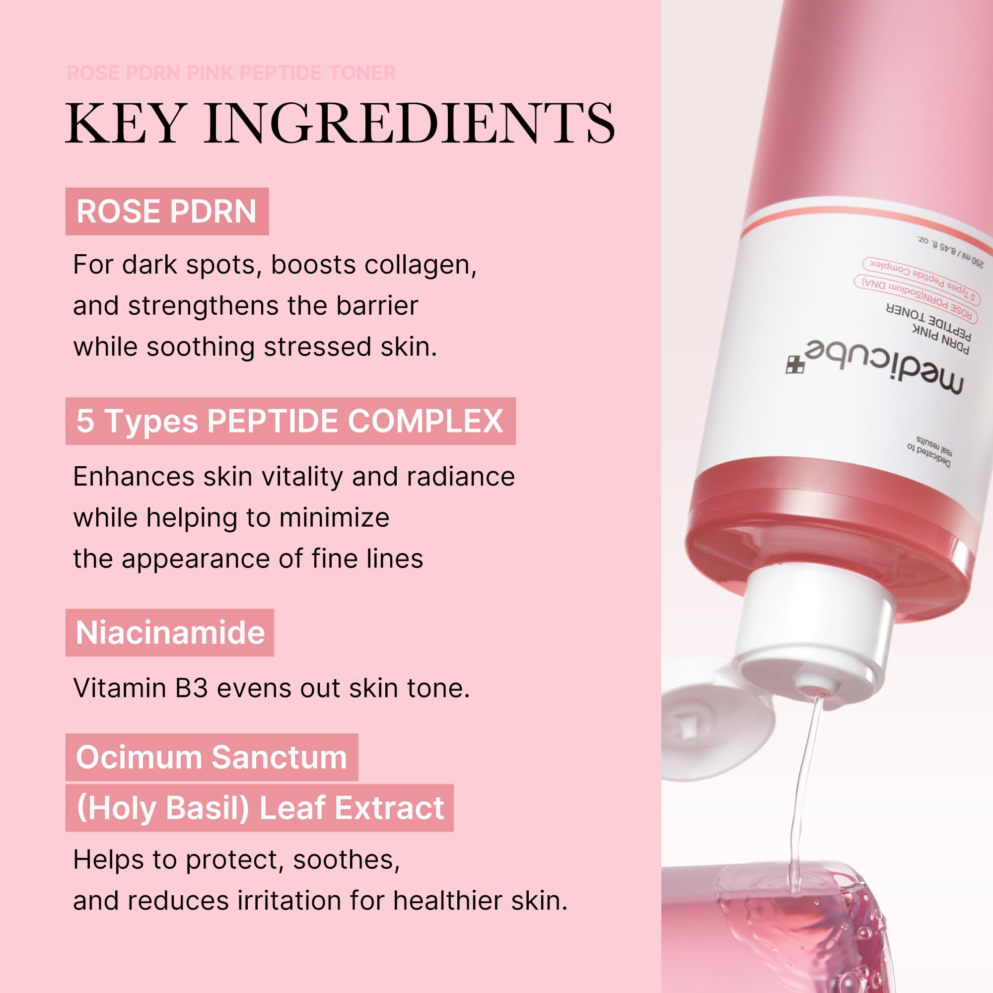 medicube PDRN Toner Rose PDRN Peptide Toner | Lightweight & Watery Type for Skin Boosting, Soothing and Calming, Uneven Skin Tone | with Rose, Peptide, Niacinamide | Korean Skincare, 8.45 fl.oz - TrustMedUSA