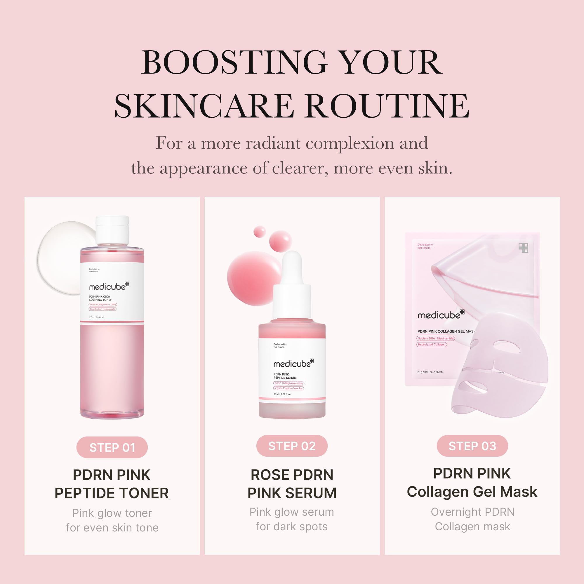 medicube PDRN Toner Rose PDRN Peptide Toner | Lightweight & Watery Type for Skin Boosting, Soothing and Calming, Uneven Skin Tone | with Rose, Peptide, Niacinamide | Korean Skincare, 8.45 fl.oz - TrustMedUSA