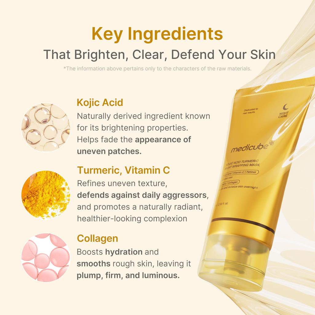 medicube Wrapping Mask Kojic Acid, Turmeric, Vitamin C Overnight Peel Off Facial Mask | Brighten & Defends Against Skin Stress for a Clear, Glowing Complexion | Korean Skin Care, 2.53 fl.oz - Maple Wellness Supplements