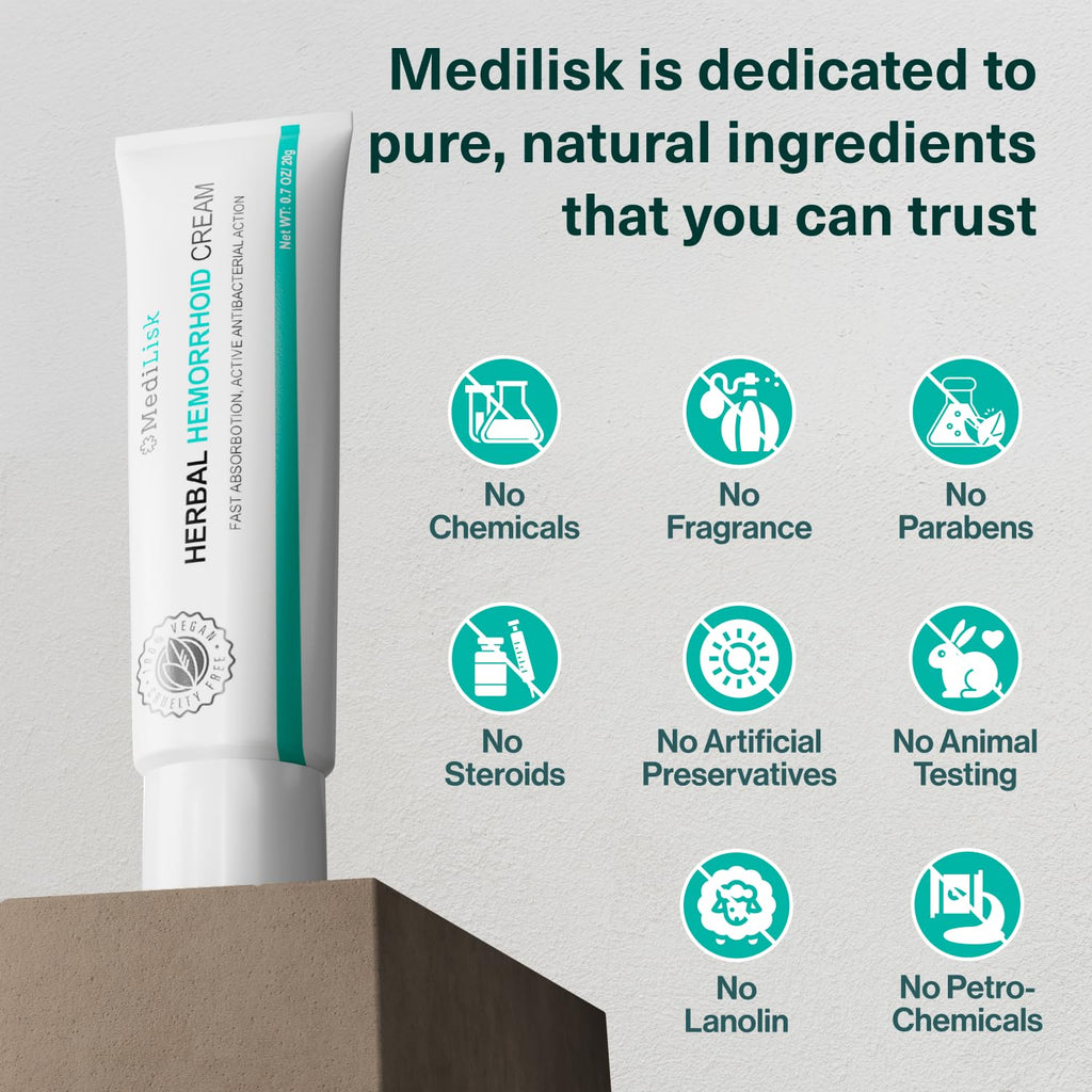 MediLisk Herbal Hemorrhoid Cream – Hemorrhoid Treatment – Fast Acting Formula for Supporting with Itching & Burning – Non-Steroidal Natural Formula – 0.7 oz – Pack of 1 - TrustMedUSA