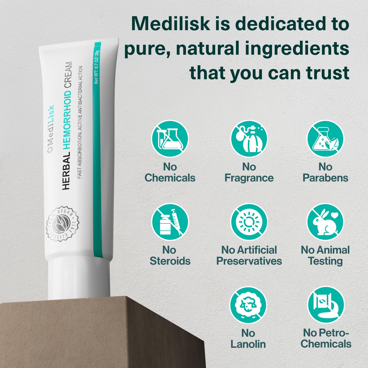 MediLisk Herbal Hemorrhoid Cream – Hemorrhoid Treatment – Fast Acting Formula for Supporting with Itching & Burning – Non-Steroidal Natural Formula – 0.7 oz – Pack of 1 - TrustMedUSA